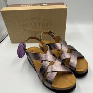 Plakton Pebble Leather Metallic Graphite New Sandals Shoes Compass 39 8